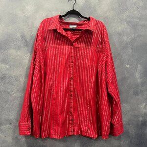 LIZ&ME RED BLOUSE WITH SHINY SILVER AND BLACK STRIPES, SIZE 4X